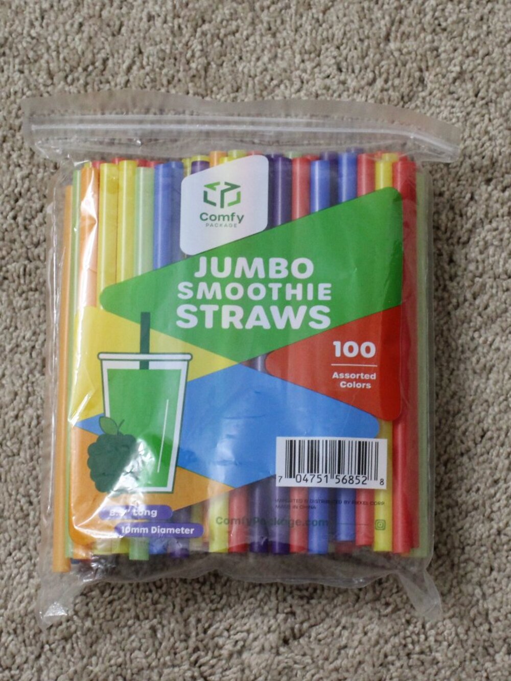 Jumbo Smoothie Straws BPA Free Count of 100 8.5 in long 10 mm diameter Festive